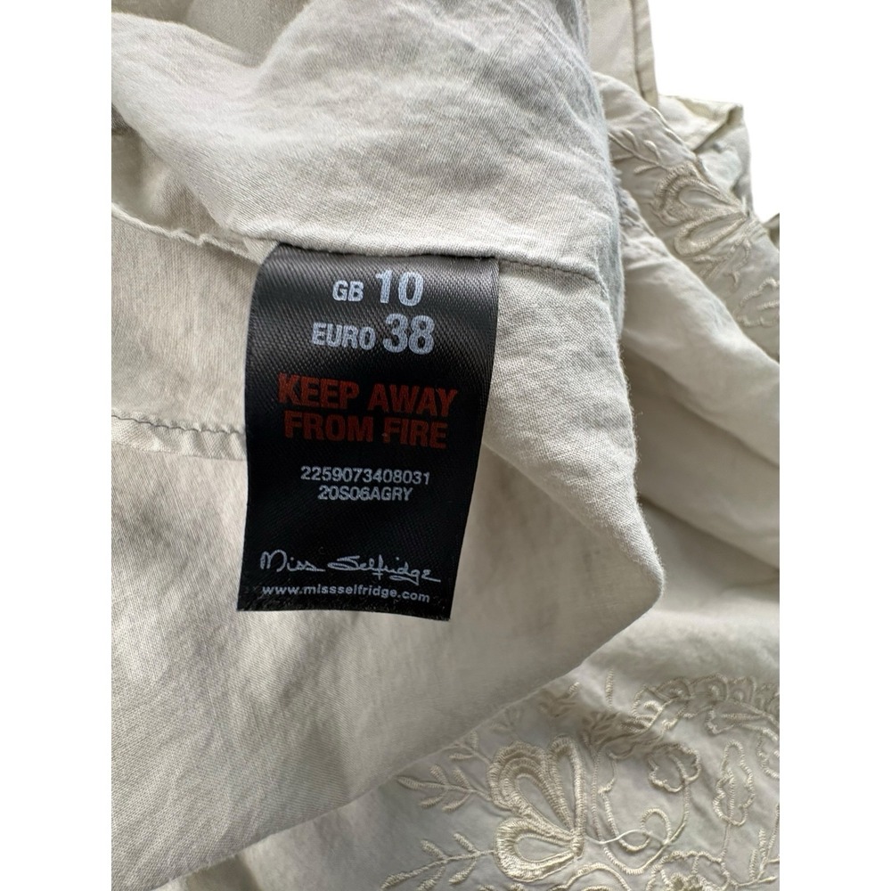 Miss Selfridge Boho Embroidered Midi Skirt Beige Cotton Size 10 - Picture 5 of 8